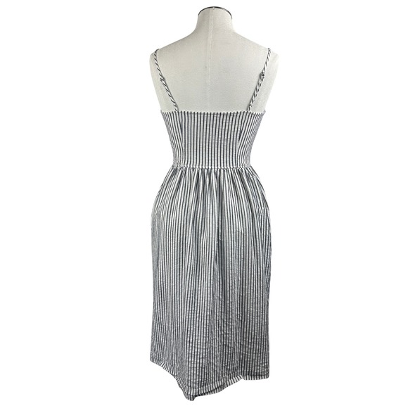 ATM Women's Dress XS Navy Striped Button Down Midi Sleeveless Casual Summer - Picture 4 of 12